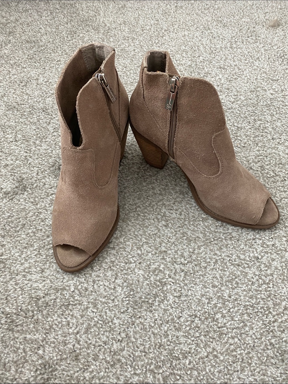 Jessica Simpson Taupe Suede Peep-Toe Ankle Booties